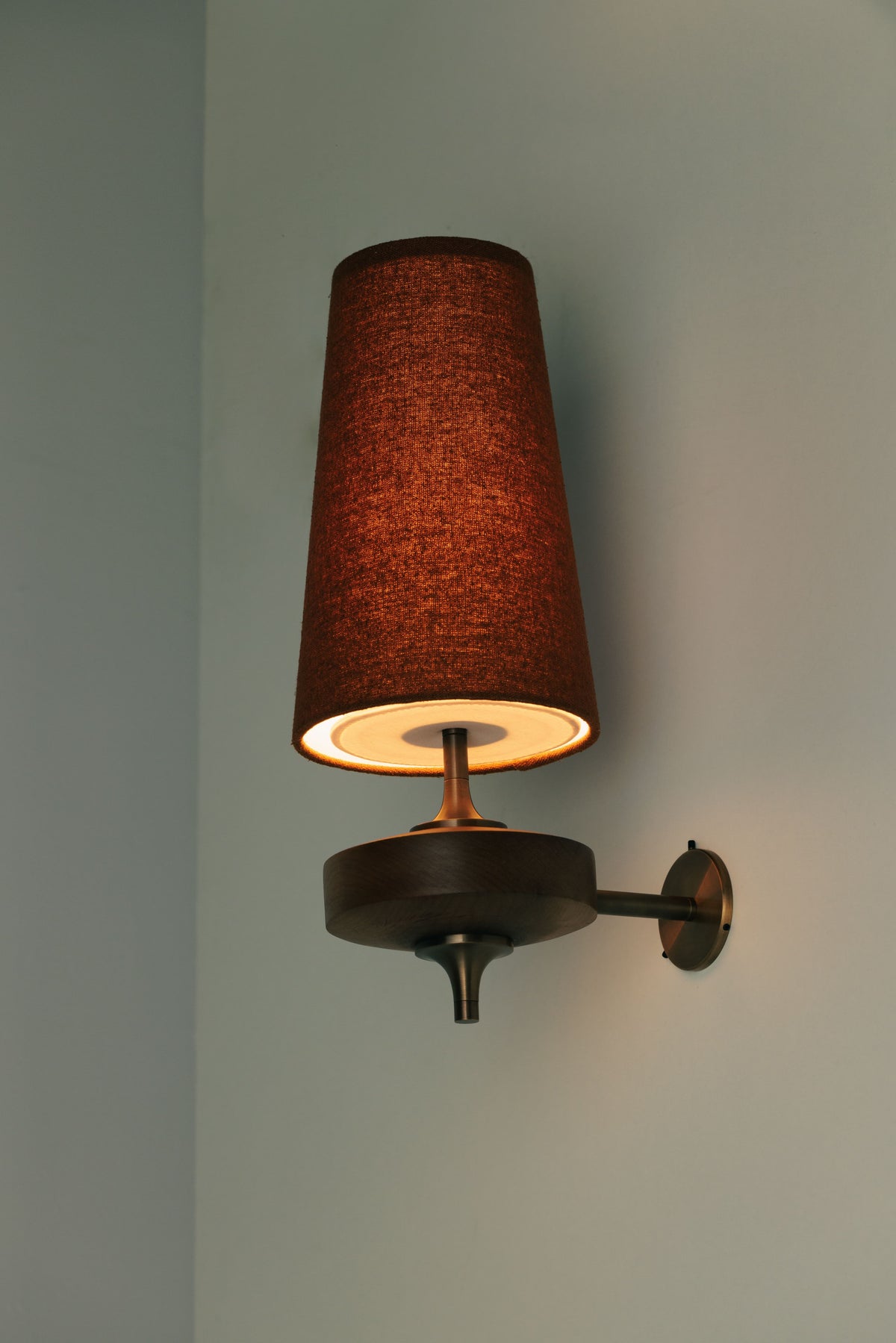 Wall Lamp Retro with Wood and Brass Body and Cone Shade