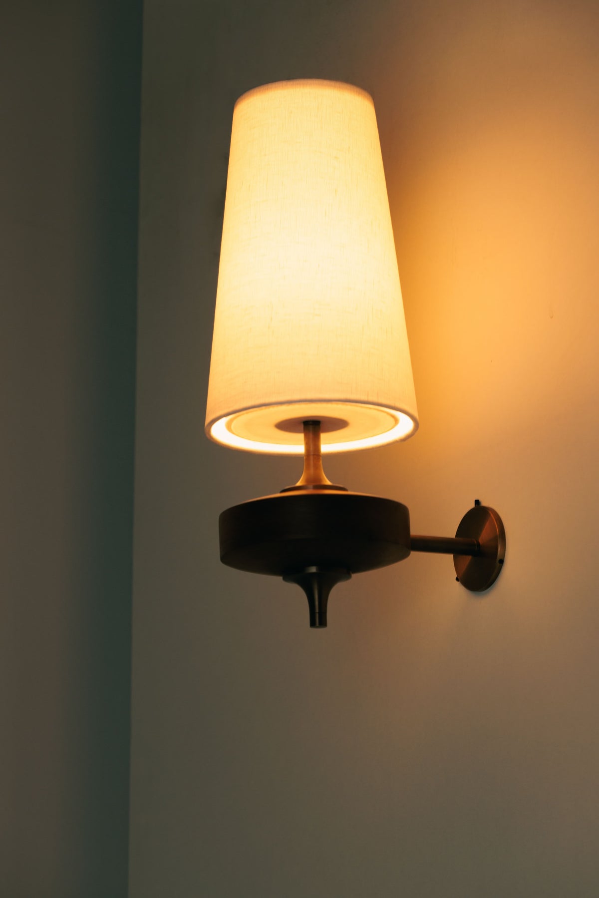 Wall Lamp Retro with Wood and Brass Body and Cone Shade