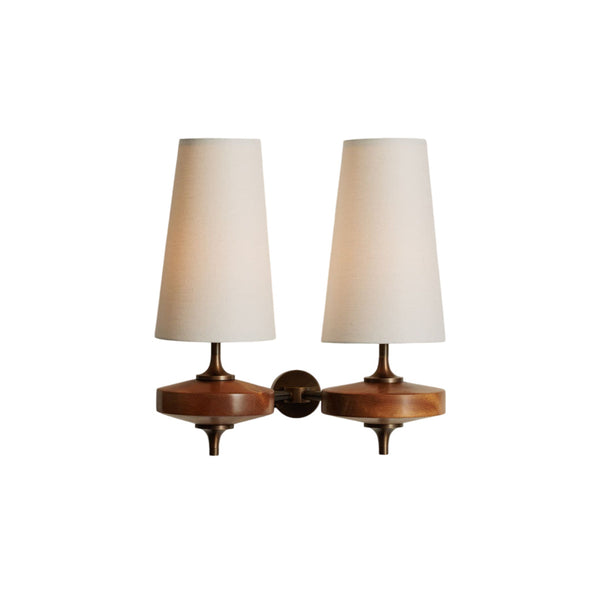 Wall Lamp Retro with Wood and Brass Body and Cone Shade