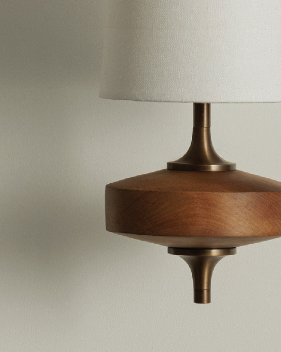 Wall Lamp Retro with Wood and Brass Body and Cone Shade
