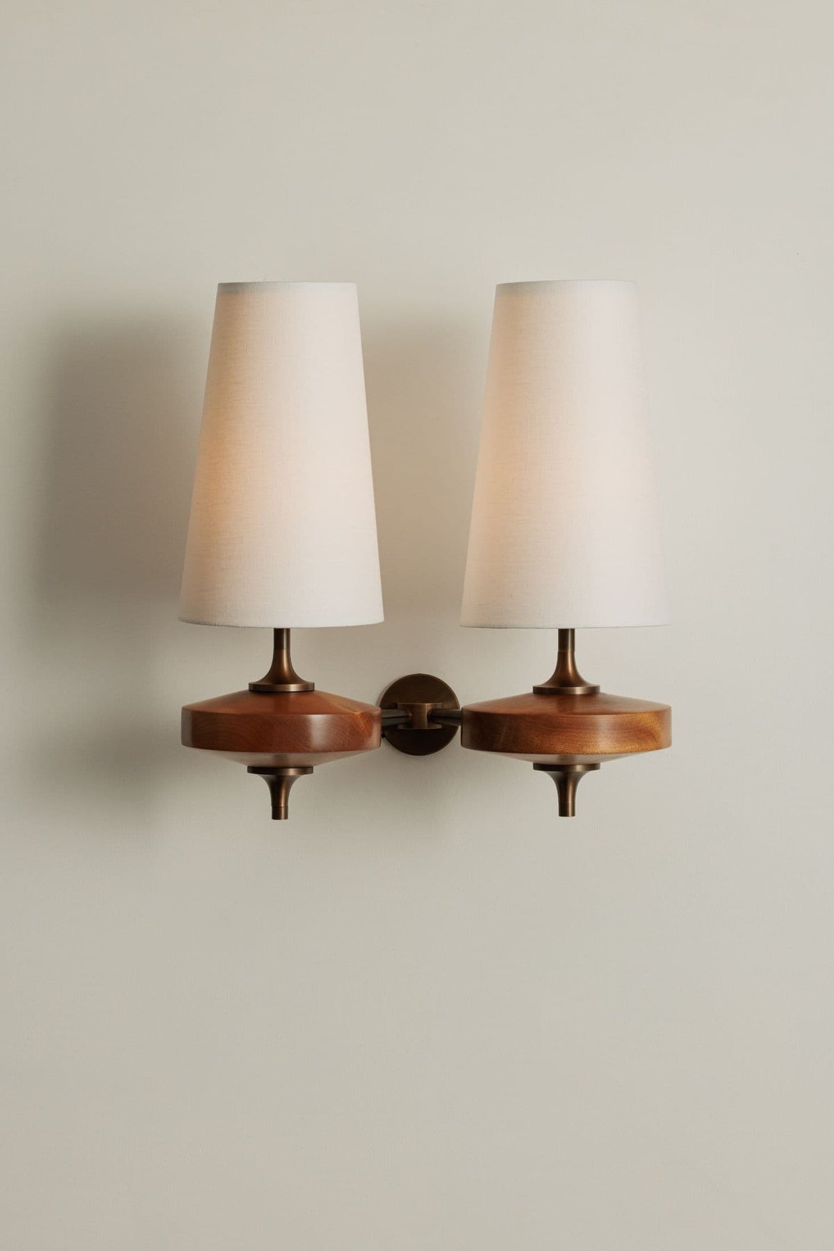 Wall Lamp Retro with Wood and Brass Body and Cone Shade