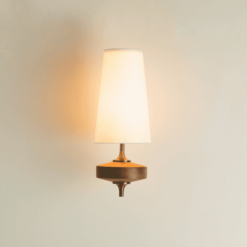 Wall Lamp Retro with Wood and Brass Body and Cone Shade