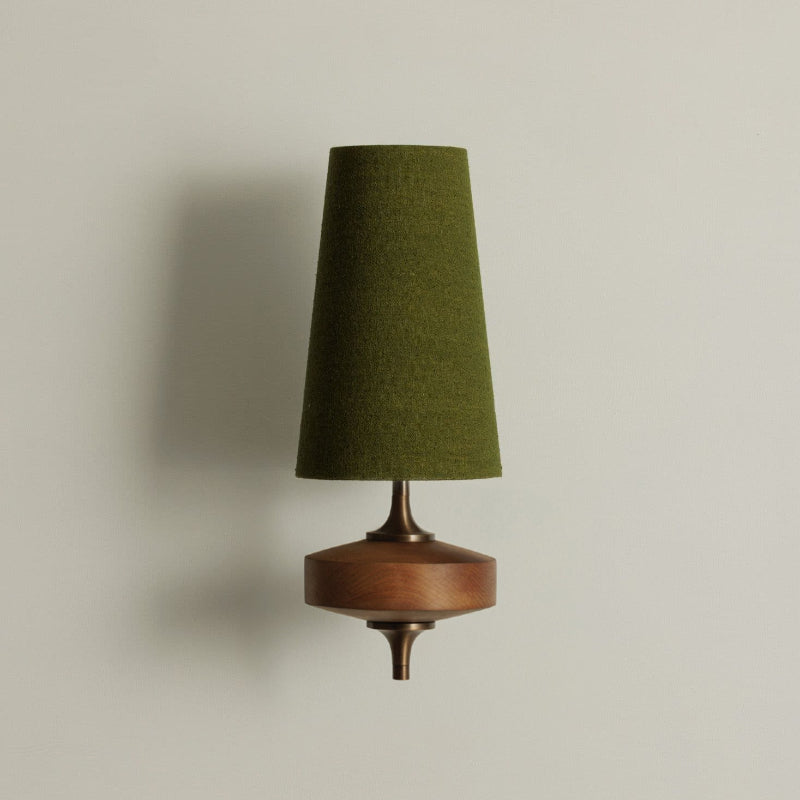 Wall Lamp Retro with Wood and Brass Body and Cone Shade