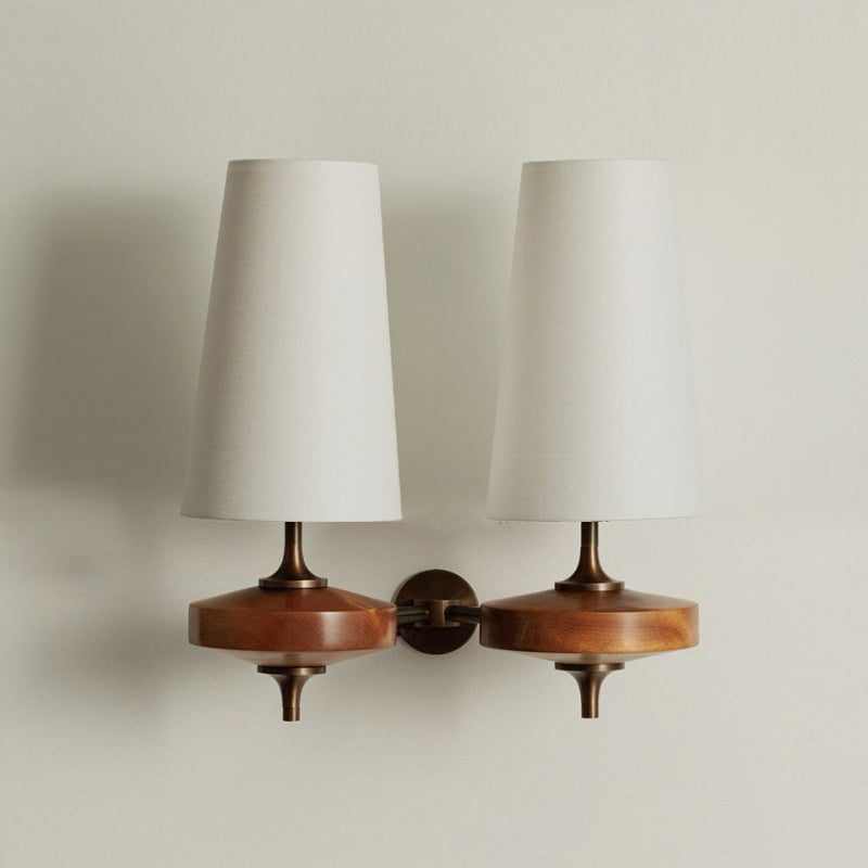 Wall Lamp Retro with Wood and Brass Body and Cone Shade