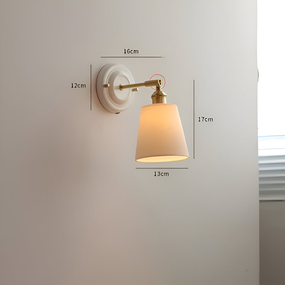 Wall Lamp Rustic Vintage with Ceramic Shade and Brass Arm
