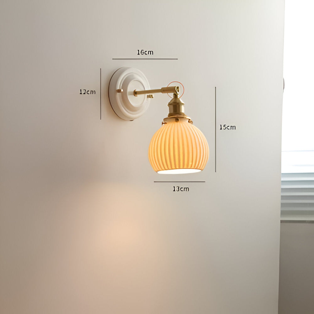 Wall Lamp Rustic Vintage with Ceramic Shade and Brass Arm