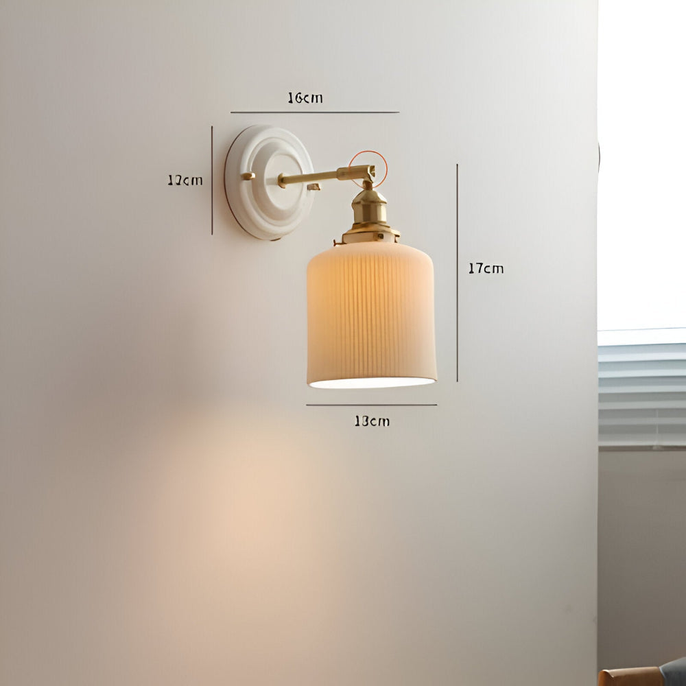 Wall Lamp Rustic Vintage with Ceramic Shade and Brass Arm