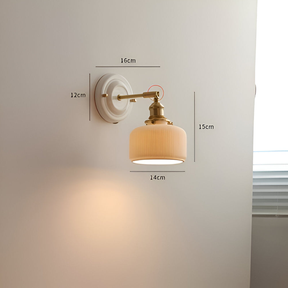 Wall Lamp Rustic Vintage with Ceramic Shade and Brass Arm