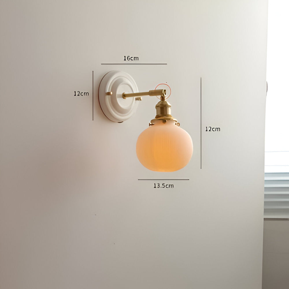 Wall Lamp Rustic Vintage with Ceramic Shade and Brass Arm