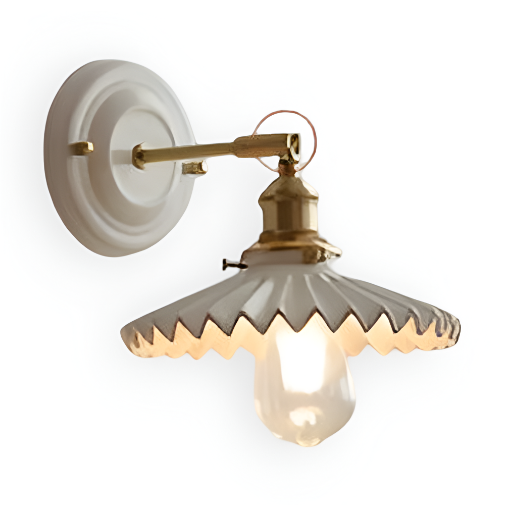 Wall Lamp Rustic Vintage with Ceramic Shade and Brass Arm