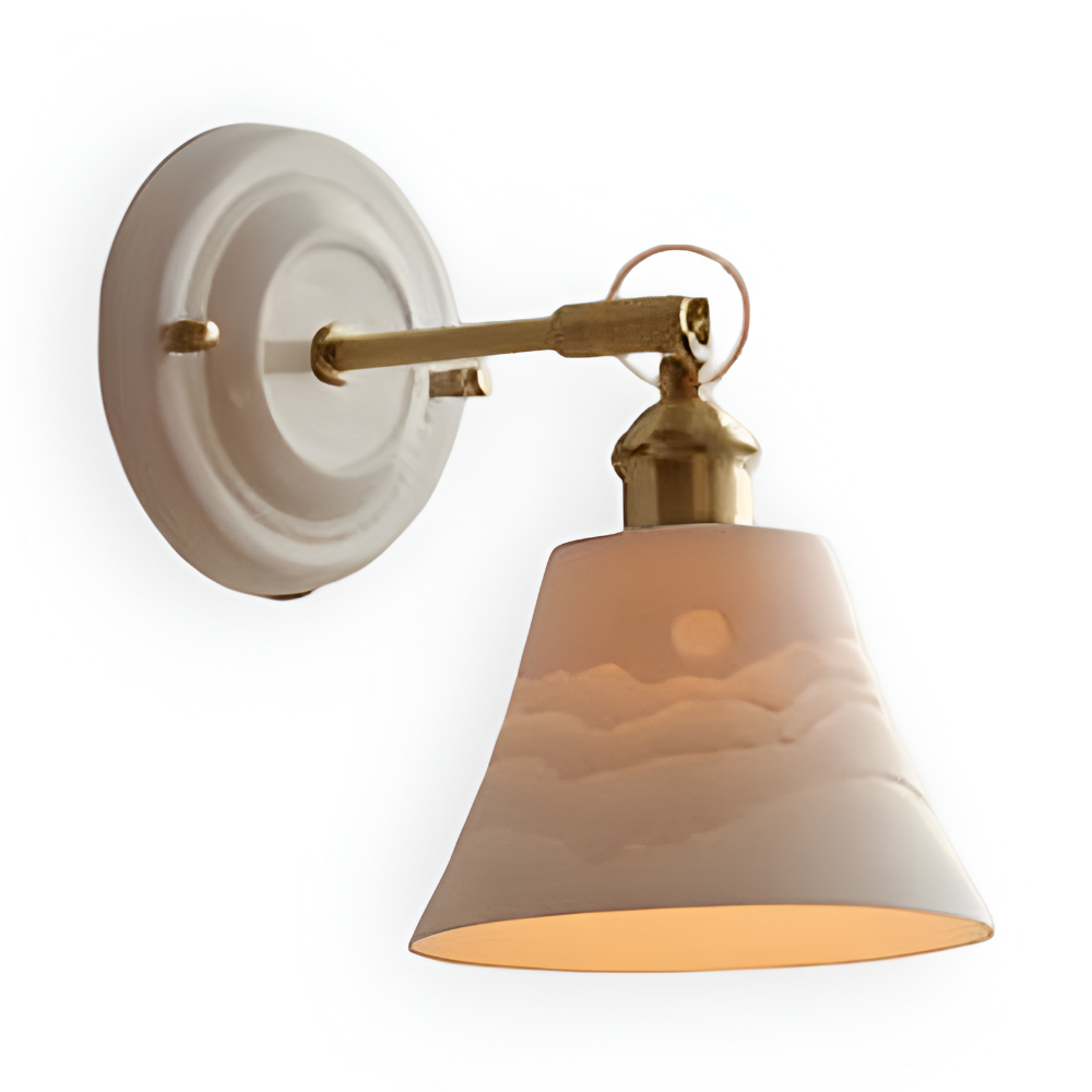 Wall Lamp Rustic Vintage with Ceramic Shade and Brass Arm
