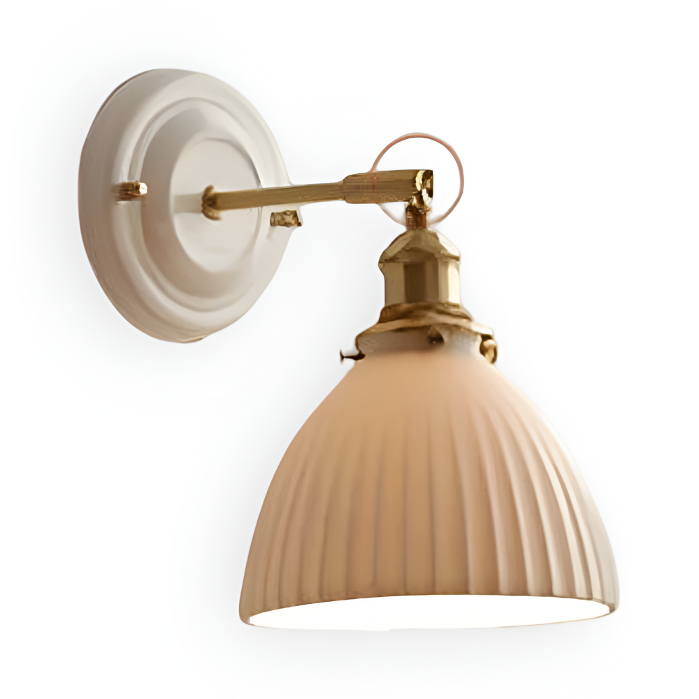 Wall Lamp Rustic Vintage with Ceramic Shade and Brass Arm