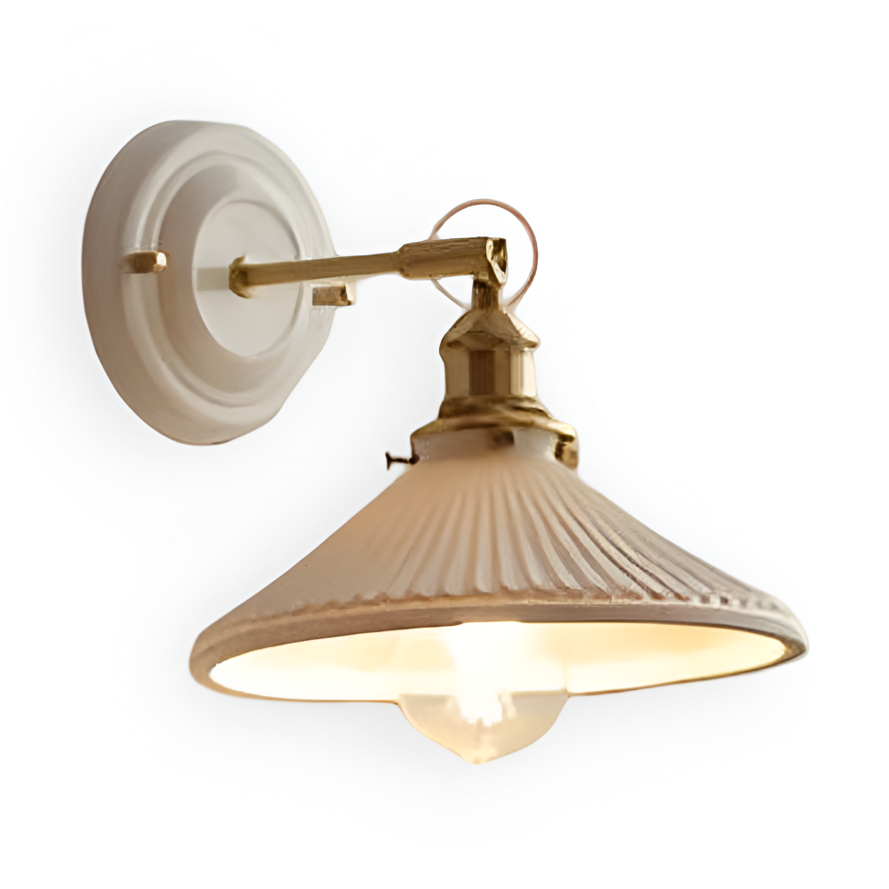 Wall Lamp Rustic Vintage with Ceramic Shade and Brass Arm