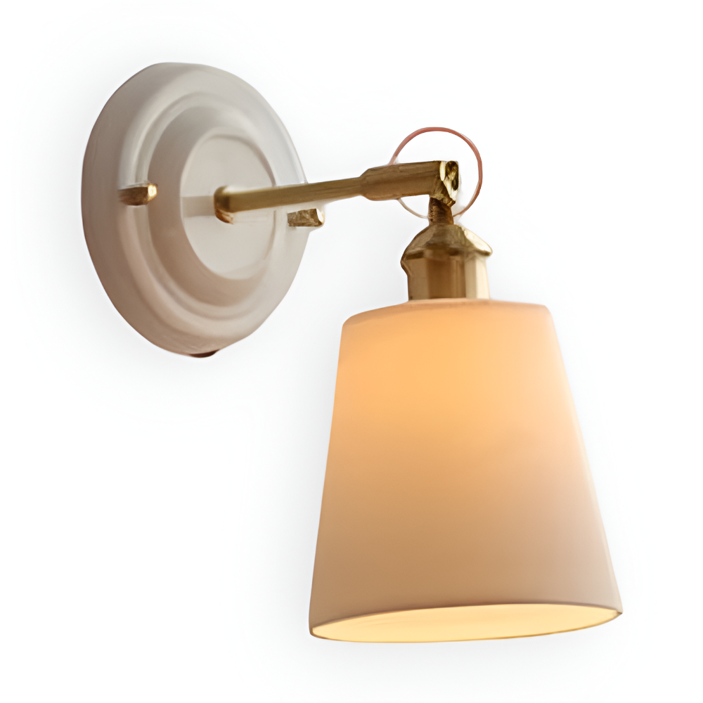 Wall Lamp Rustic Vintage with Ceramic Shade and Brass Arm