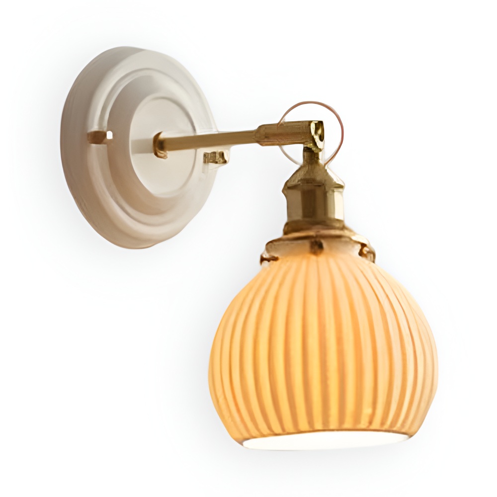 Wall Lamp Rustic Vintage with Ceramic Shade and Brass Arm