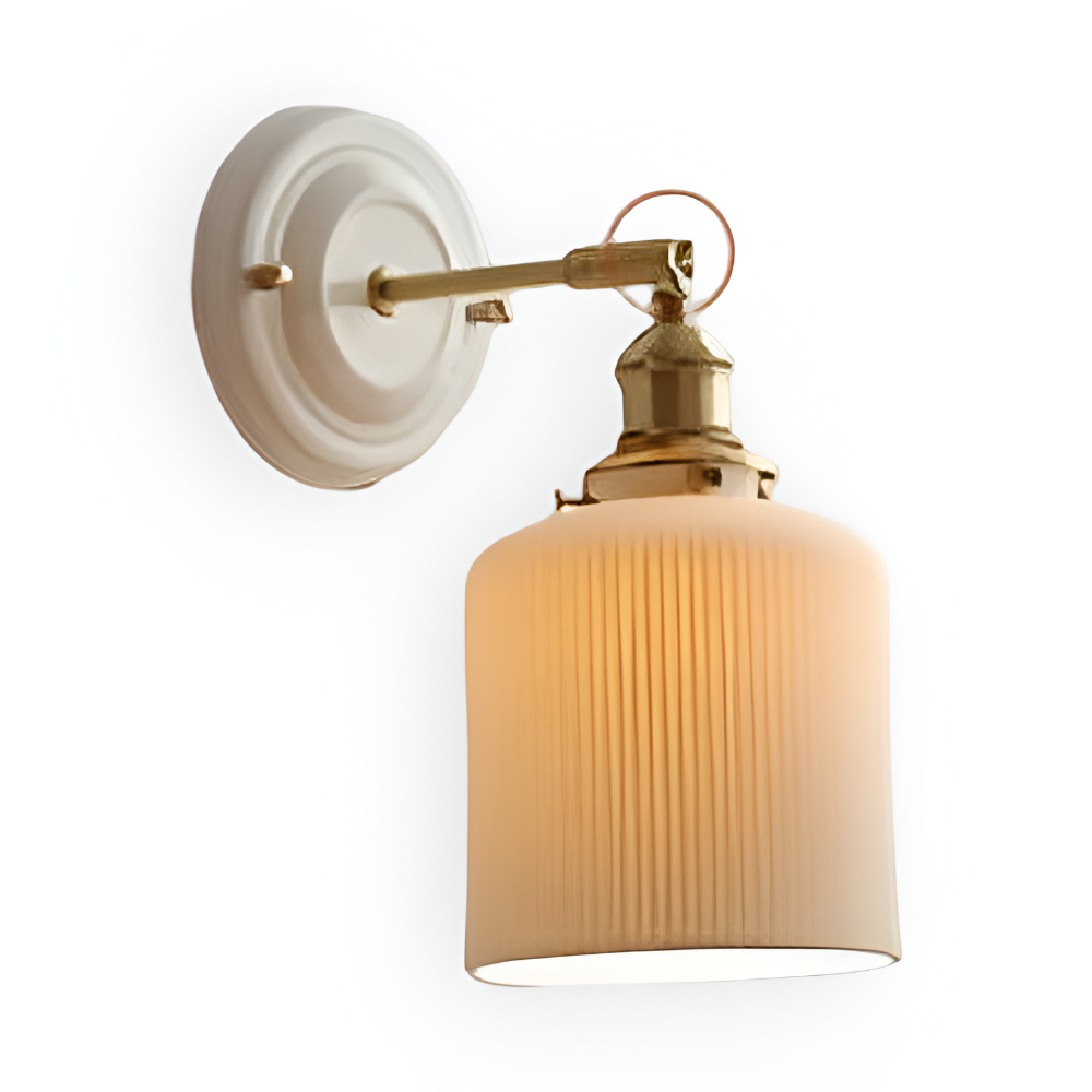 Wall Lamp Rustic Vintage with Ceramic Shade and Brass Arm