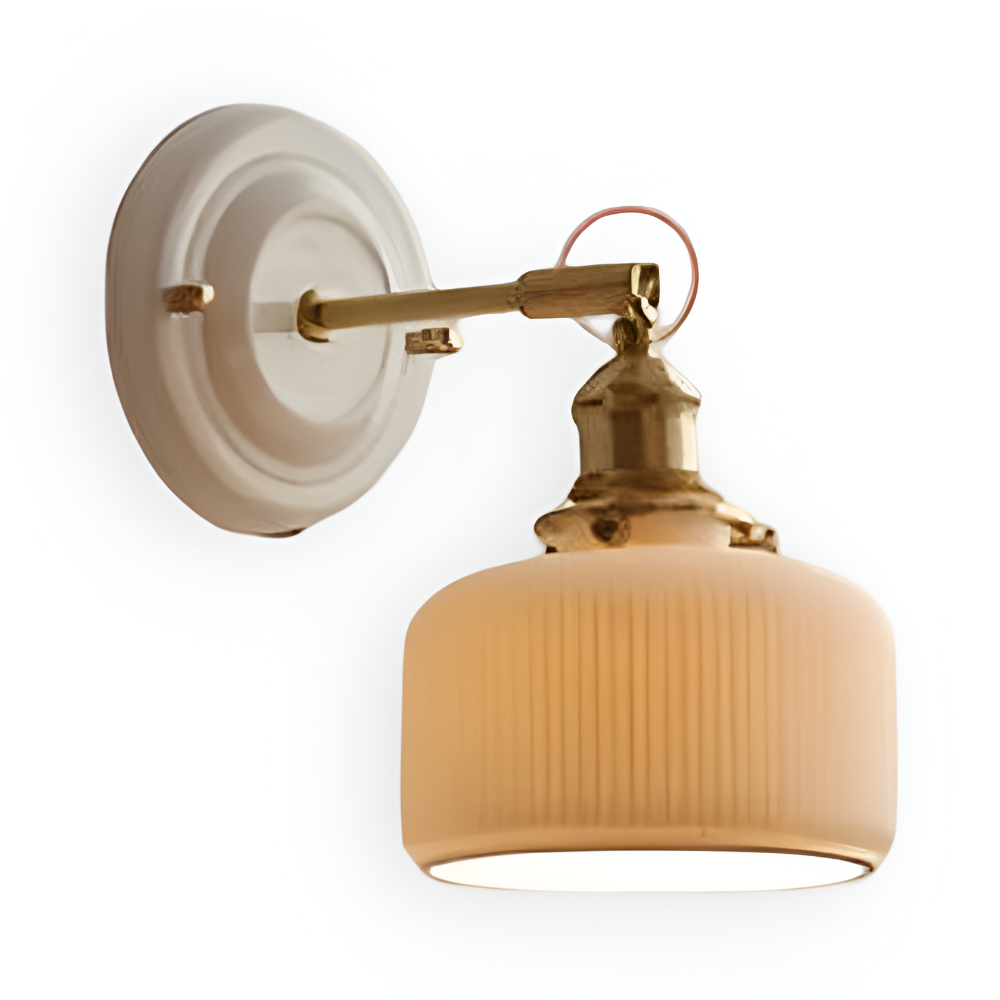 Wall Lamp Rustic Vintage with Ceramic Shade and Brass Arm