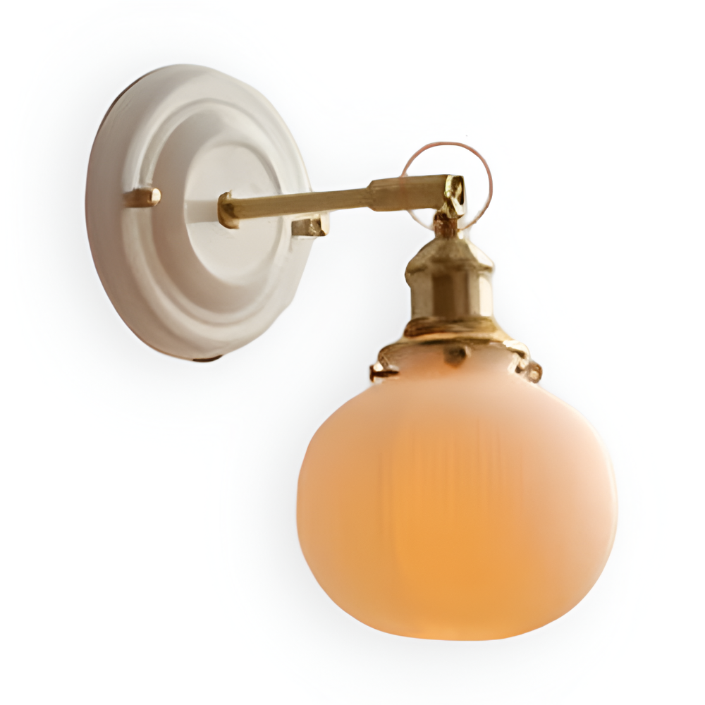 Wall Lamp Rustic Vintage with Ceramic Shade and Brass Arm
