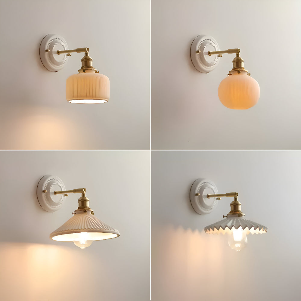 Wall Lamp Rustic Vintage with Ceramic Shade and Brass Arm