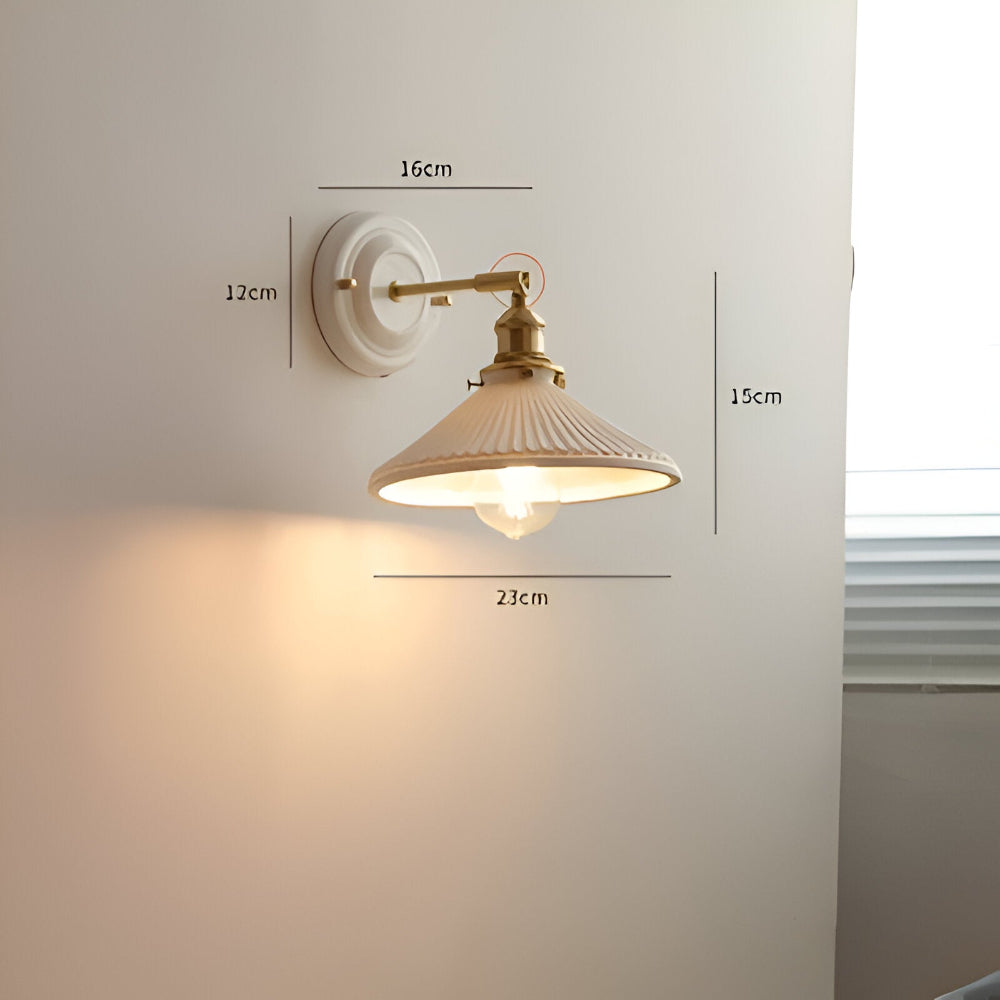 Wall Lamp Rustic Vintage with Ceramic Shade and Brass Arm