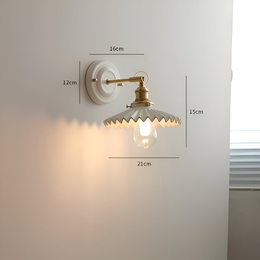 Wall Lamp Rustic Vintage with Ceramic Shade and Brass Arm
