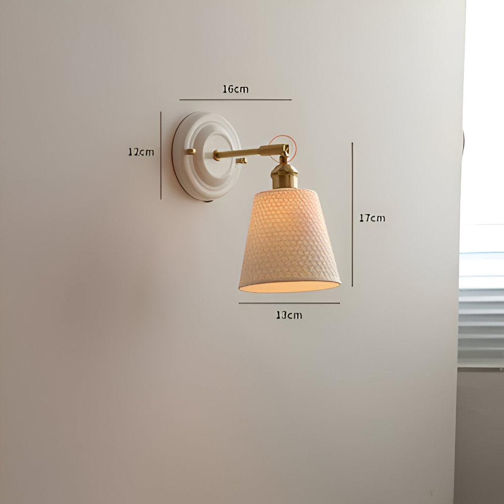 Wall Lamp Rustic Vintage with Ceramic Shade and Brass Arm