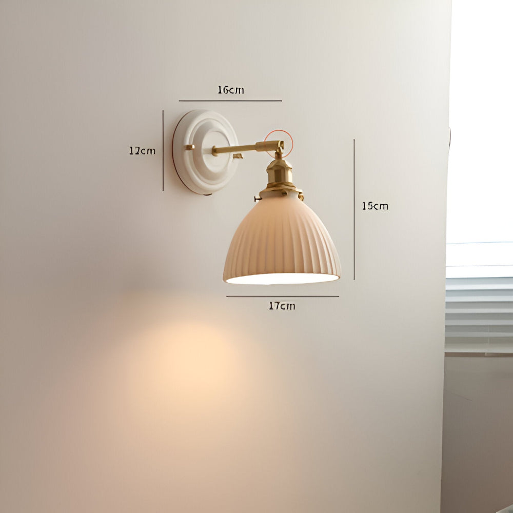 Wall Lamp Rustic Vintage with Ceramic Shade and Brass Arm