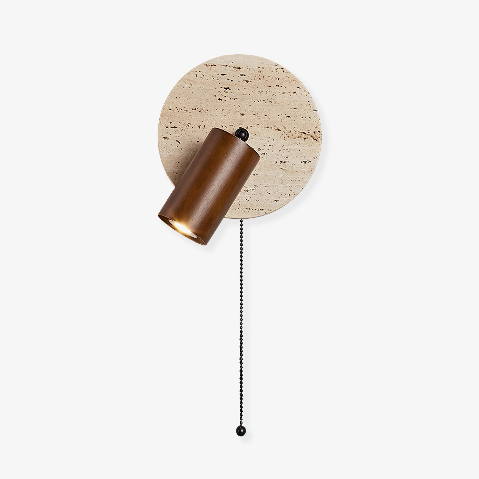 Wall Lamp Scandinavian Travertine Disc with Adjustable Spotlight and Pull Chain Switch