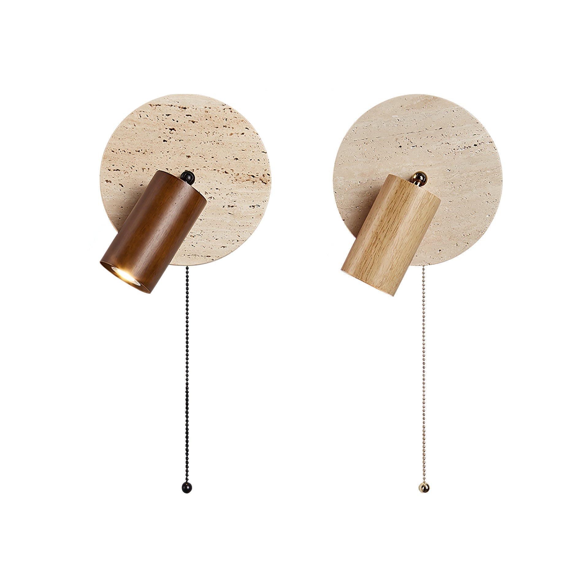 Wall Lamp Scandinavian Travertine Disc with Adjustable Spotlight and Pull Chain Switch