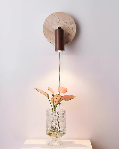 Wall Lamp Scandinavian Travertine Disc with Adjustable Spotlight and Pull Chain Switch