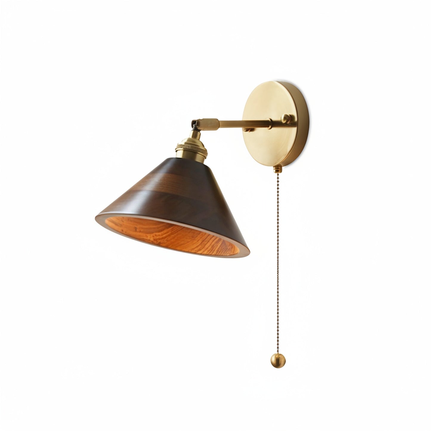 Wall Lamp Scandinavian Vintage with Pull Chain Switch and Wood Shade