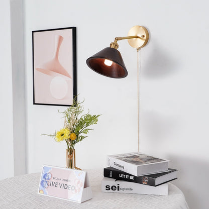 Wall Lamp Scandinavian Vintage with Pull Chain Switch and Wood Shade