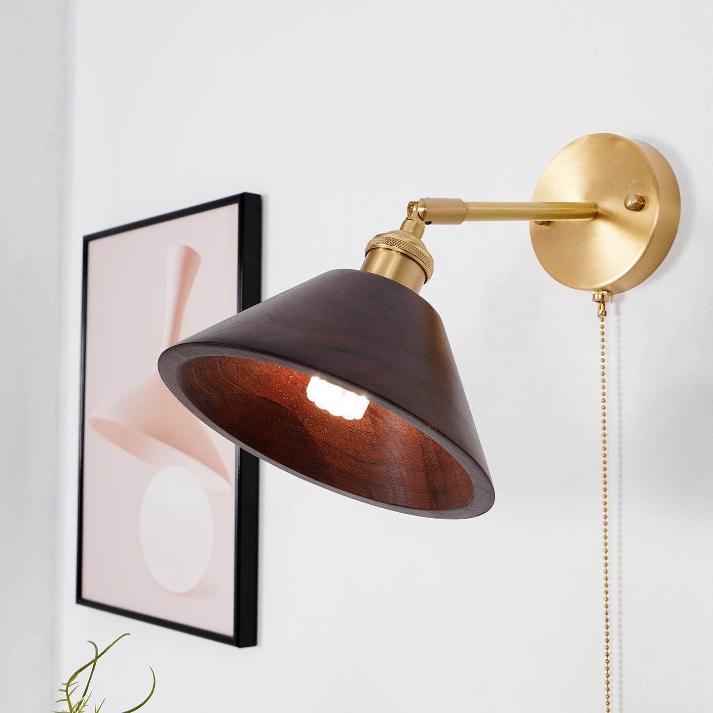 Wall Lamp Scandinavian Vintage with Pull Chain Switch and Wood Shade