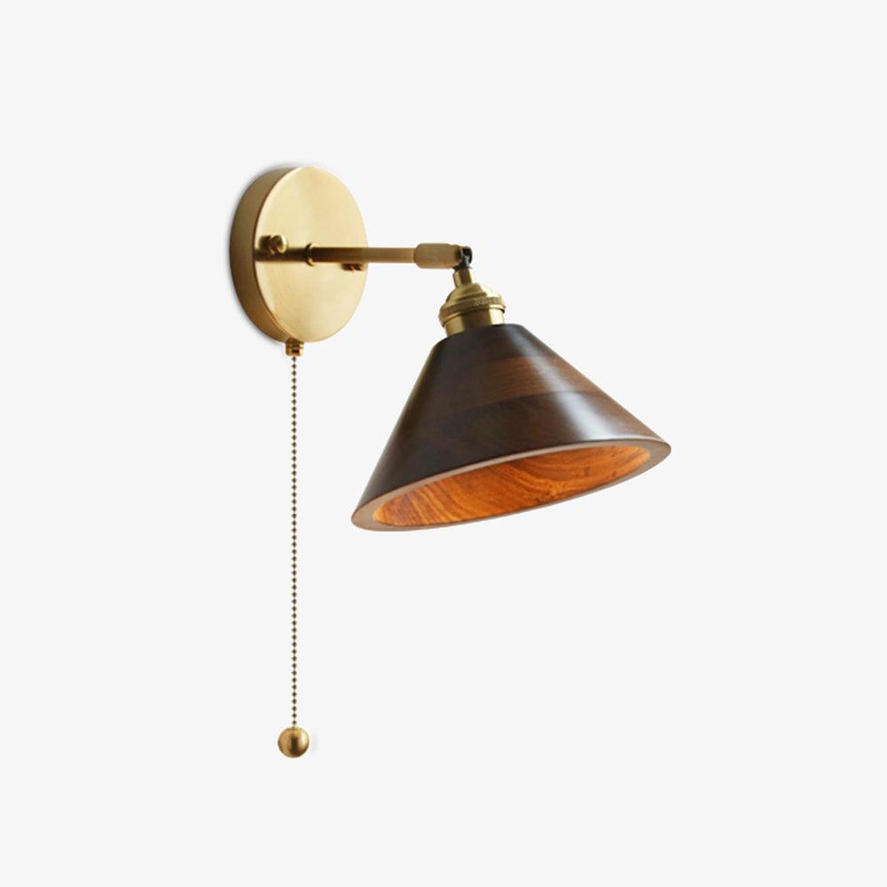 Wall Lamp Scandinavian Vintage with Pull Chain Switch and Wood Shade