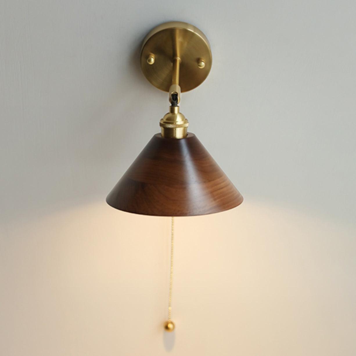 Wall Lamp Scandinavian Vintage with Pull Chain Switch and Wood Shade