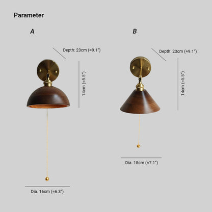 Wall Lamp Scandinavian Vintage with Pull Chain Switch and Wood Shade