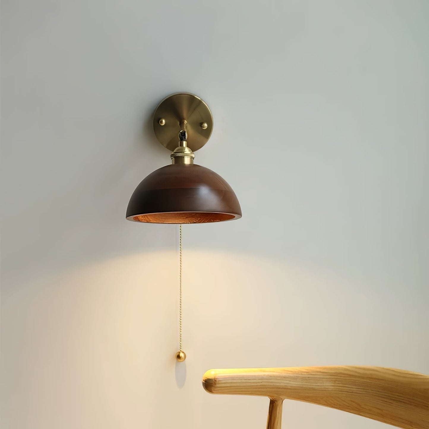 Wall Lamp Scandinavian Vintage with Pull Chain Switch and Wood Shade