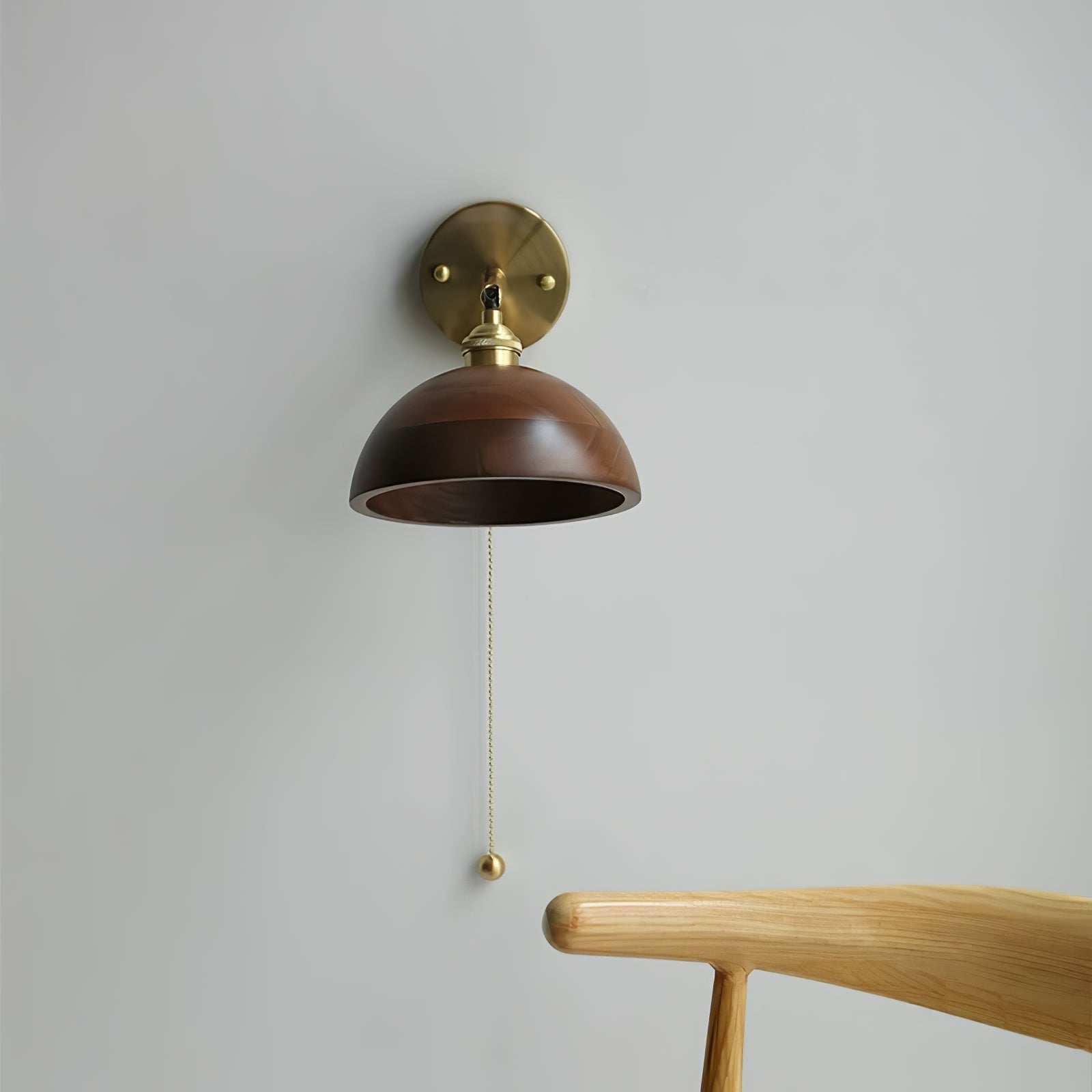 Wall Lamp Scandinavian Vintage with Pull Chain Switch and Wood Shade
