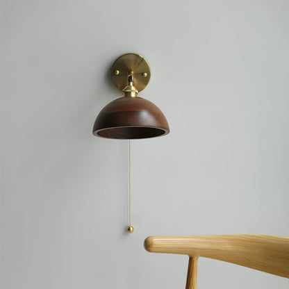Wall Lamp Scandinavian Vintage with Pull Chain Switch and Wood Shade