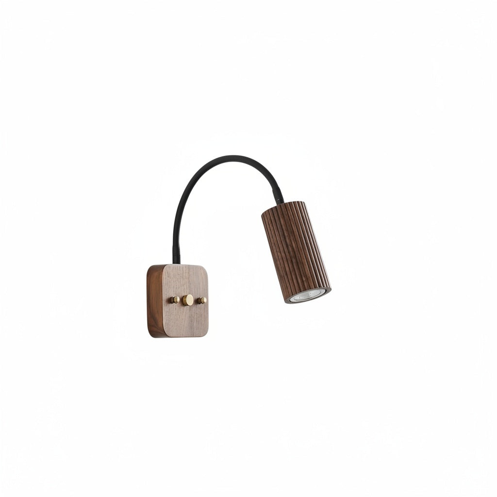 Wall Lamp Scandinavian with Flexible Arm and Ribbed Wood Cylinder Shade