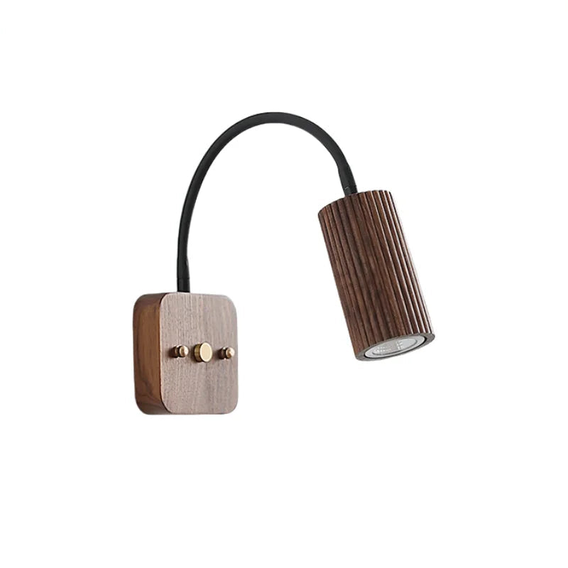 Wall Lamp Scandinavian with Flexible Arm and Ribbed Wood Cylinder Shade