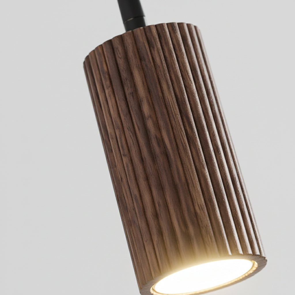 Wall Lamp Scandinavian with Flexible Arm and Ribbed Wood Cylinder Shade