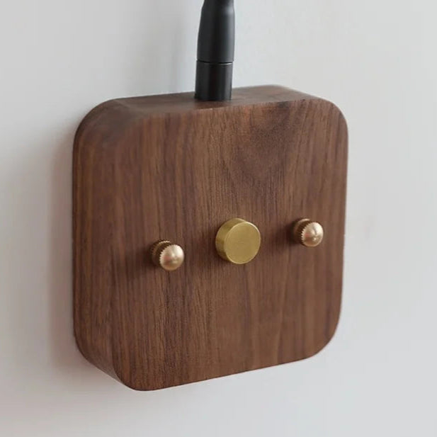 Wall Lamp Scandinavian with Flexible Arm and Ribbed Wood Cylinder Shade