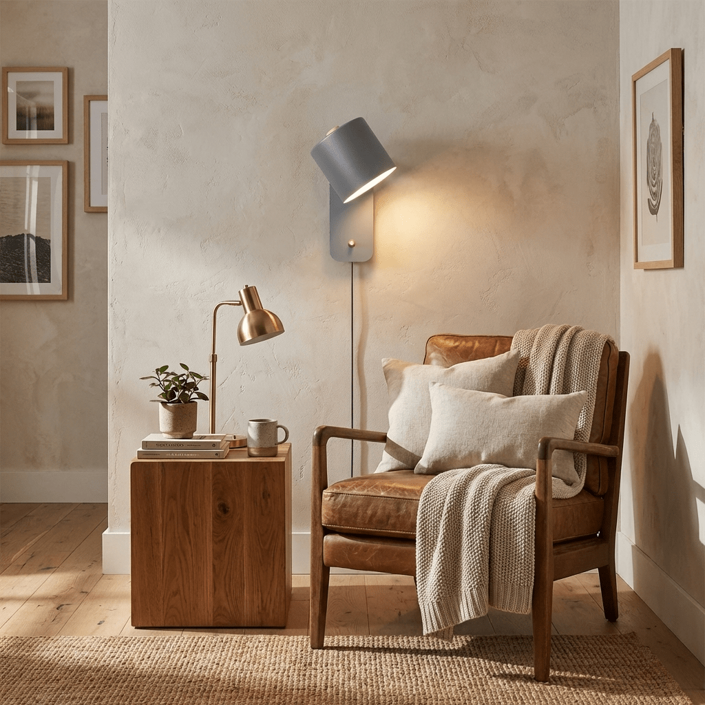 Wall Lamp Scandinavian with Rotatable Cylinder Shade and Plug-In Cord