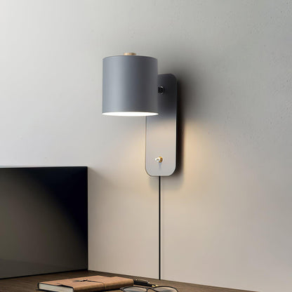 Wall Lamp Scandinavian with Rotatable Cylinder Shade and Plug-In Cord