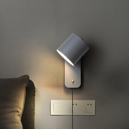 Wall Lamp Scandinavian with Rotatable Cylinder Shade and Plug-In Cord