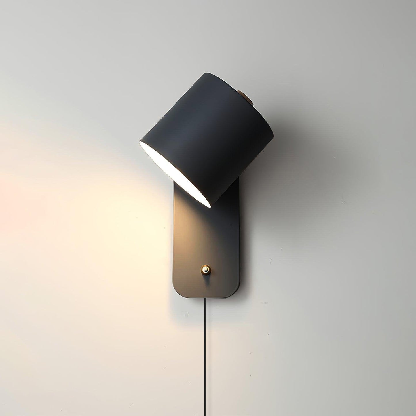 Wall Lamp Scandinavian with Rotatable Cylinder Shade and Plug-In Cord
