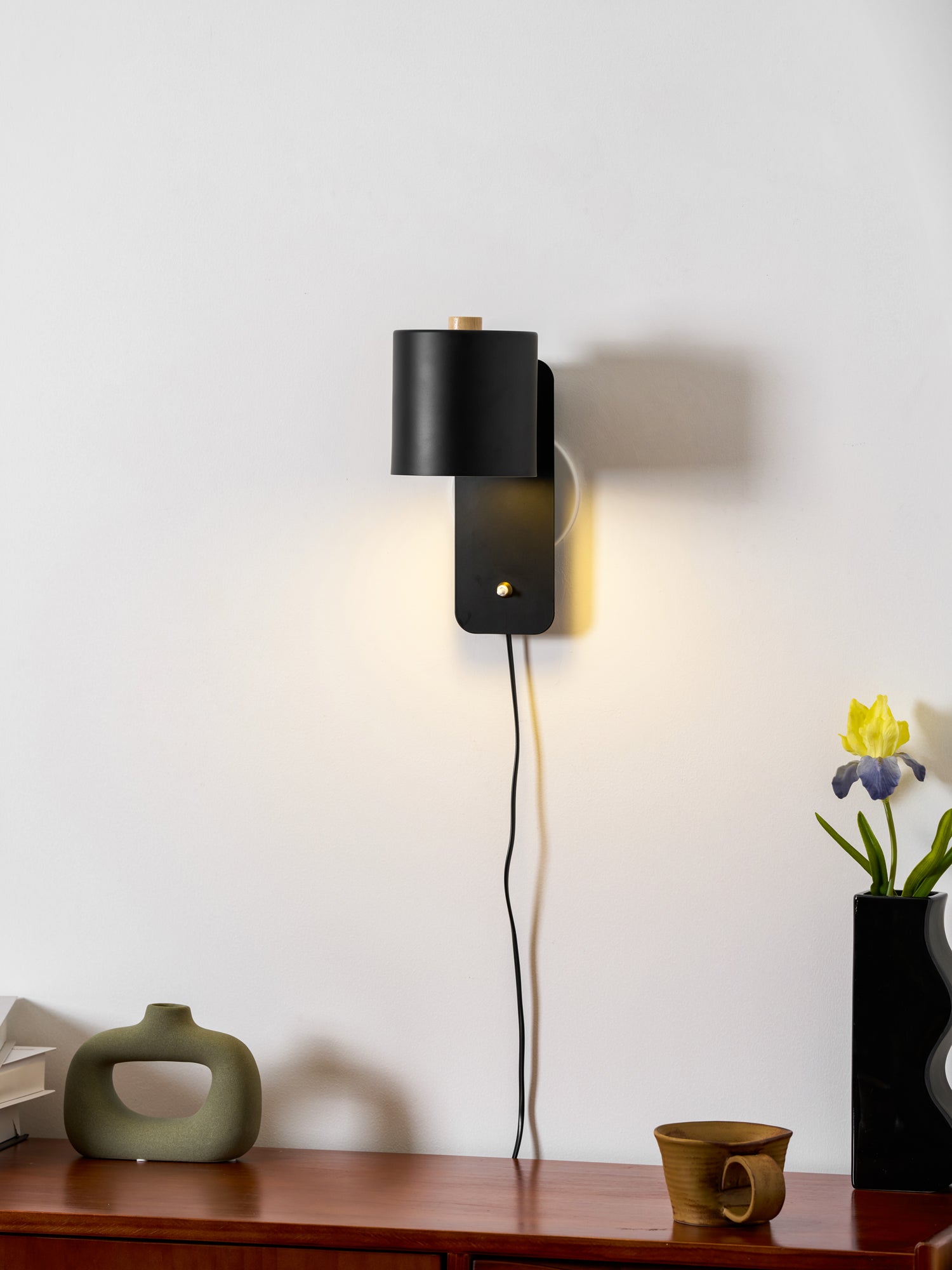 Wall Lamp Scandinavian with Rotatable Cylinder Shade and Plug-In Cord