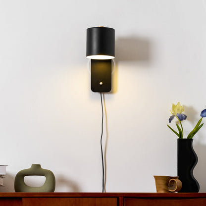 Wall Lamp Scandinavian with Rotatable Cylinder Shade and Plug-In Cord