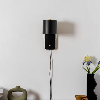 Wall Lamp Scandinavian with Rotatable Cylinder Shade and Plug-In Cord